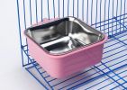 Stainless Steel Pet Crate Bowl Removable Cage Hanging Bowls with Bolt Holder for Pets - pink