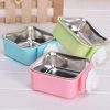 Stainless Steel Pet Crate Bowl Removable Cage Hanging Bowls with Bolt Holder for Pets - pink