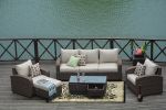 Direct Wicker Aluminum 5-piece Outdoor PE Rattan Wicker Sofa Rattan Patio Garden Furniture ,Gray - Brown Wicker