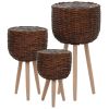 vidaXL Planter 3 pcs Wicker with PE Lining - Brown