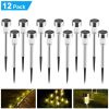 12 Pcs LED Stainless Steel Outdoor Garden Solar Lights for Pathway Walkway Patio Yard Lawn Cool White XH - Warm White