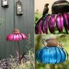 Cone Flower Bird Feeder Outdoor Garden Art Metal Bird Feeder Bring Support - blue