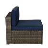 Outdoor Garden Patio Furniture 6-Piece Brown PE Rattan Wicker Sectional  Cushioned Sofa Sets - Navy