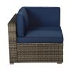 Beefurni Outdoor Garden Patio Furniture 5-Piece Dark Gray PE Rattan Wicker Sectional Navy Cushioned Sofa Sets with 2 Begie Pillows - Navy