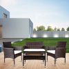 4 PCS Outdoor Garden Rattan Patio Furniture Set Backyard Cushioned Seat Wicker Sofa Kit XH - Rattan Color: Brown