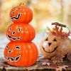 Halloween 3-Tier Color-Changing Lighted Ceramic Pumpkin Lantern - As show