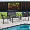 4 Pieces Patio Furniture Set Outdoor Garden Patio Conversation Sets Poolside Lawn Chairs with Glass Coffee Table Porch Furniture (Black) - Black