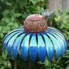 Cone Flower Bird Feeder Outdoor Garden Art Metal Bird Feeder Bring Support - blue