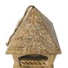 Floral Engraved Decorative Temple Top Mango Wood Hanging Bird House with Feeder; Brown - as Pic