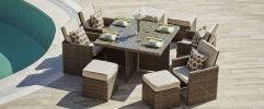 Direct Wicker 9-Piece Outdoor PE Rattan Wicker Patio Dining Table Set Garden Outdoor Patio Furniture Set - Brown