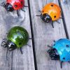 Set of 4 Cute Metal Ladybugs Garden Sculptures & Statues  - Green