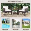 3 Pieces Patio Rattan Furniture Set with Acacia Wood Tabletop - as show