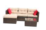 Rattan Patio Furniture Set Wicker Sofa Cushioned Sectional Furniture Set Garden Patio Sofa Set (5-Pieces; Shallow brownCushion) - as pic