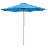 9 Ft Wooden Umbrella Blue - blue