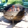 Outdoor Camping or Backyard Round Cauldron Fire Pit with Spark Screen; Log Poker; and Metal Wood Grate - 24" - bronze - steel