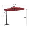 10 FT Solar LED Patio Outdoor Umbrella Hanging Cantilever Umbrella Offset Umbrella Easy Open Adustment with 32 LED Lights - Red