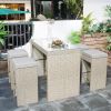 5-piece Rattan Outdoor Patio Furniture Set Bar Dining Table Set with 4 Stools; Brown Cushion+Brown Wicker - Rattan - Brown