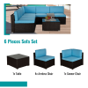 Outdoor Garden Patio Furniture 6-Piece Brown PE Rattan Wicker Sectional  Cushioned Sofa Sets - Blue