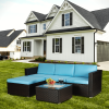 Outdoor Garden Patio Furniture 5-Piece Brown PE Rattan Wicker Sectional Cushioned Sofa Sets - Blue