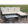 Outdoor patio Furniture sets 3 piece Conversation set wicker Ratten Sectional Sofa With Seat Cushions(Beige Cushion) - Brown