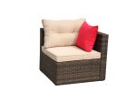 Rattan Patio Furniture Set Wicker Sofa Cushioned Sectional Furniture Set Garden Patio Sofa Set (5-Pieces; Shallow brownCushion) - as pic