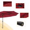 15x9ft Large Double-Sided Rectangular Outdoor Twin Patio Market Umbrella w/Crank-burgundy - burgundy