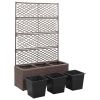 vidaXL Trellis Raised Bed with 3 Pots 32.7"x11.8"x51.2" Poly Rattan Brown - Brown