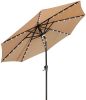 9 Ft Market Outdoor Aluminum Table Umbrella with Solar LED Led lights and Push Button Tilt - Beige