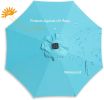 9 Ft Market Outdoor Aluminum Table Umbrella with Solar LED Led lights and Push Button Tilt - Aqua blue