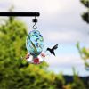 Garden Hummingbird Feeder with Perch - Hand Blown Glass - Blue