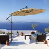 10 FT Solar LED Patio Outdoor Umbrella Hanging Cantilever Umbrella Offset Umbrella Easy Open Adustment with 32 LED Lights - taupe