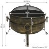 Outdoor Camping or Backyard Round Cauldron Fire Pit with Spark Screen; Log Poker; and Metal Wood Grate - 24" - bronze - steel