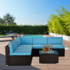 Outdoor Garden Patio Furniture 6-Piece Brown PE Rattan Wicker Sectional  Cushioned Sofa Sets - Blue