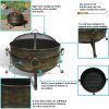 Outdoor Camping or Backyard Round Cauldron Fire Pit with Spark Screen; Log Poker; and Metal Wood Grate - 24" - bronze - steel