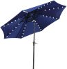 9 Ft Market Outdoor Aluminum Table Umbrella with Solar LED Led lights and Push Button Tilt - Navy Blue