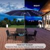 9 Ft Market Outdoor Aluminum Table Umbrella with Solar LED Led lights and Push Button Tilt - Navy Blue