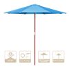 9 Ft Wooden Umbrella Blue - blue