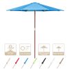 9 Ft Wooden Umbrella Blue - blue